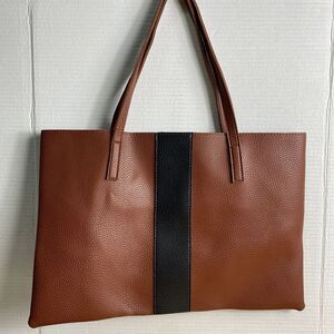 Vince Camuto Luck Tote Brown Black Pebbled Leather Large Shoulder Bag Handbag